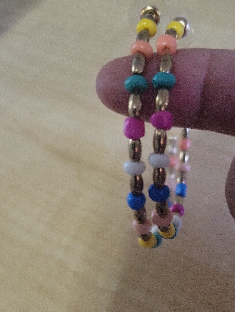 Colorful Beaded Hoop Earrings - Picture 5 of 6